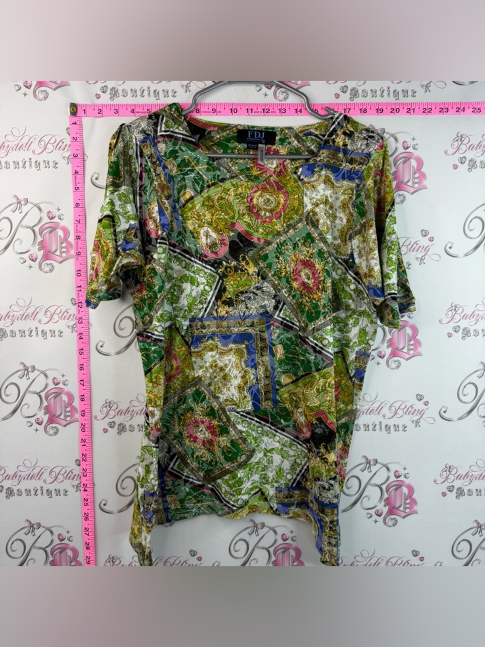 FDJ tshirt paisley unique Colorful Women Green Multi-Print Short Sleeve Top